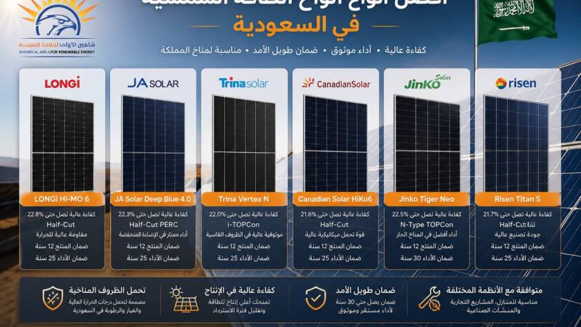 افضل انواع الواح الطاقة الشمسية في السعودية