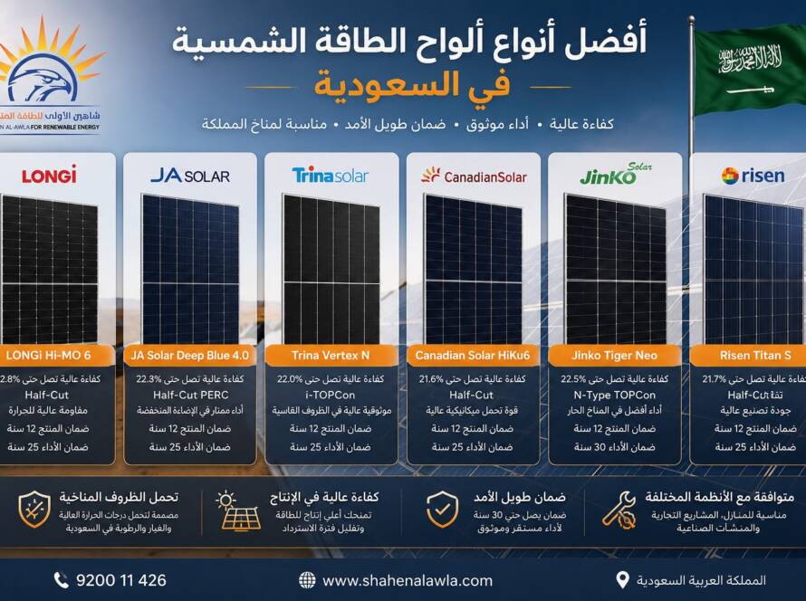 افضل انواع الواح الطاقة الشمسية في السعودية
