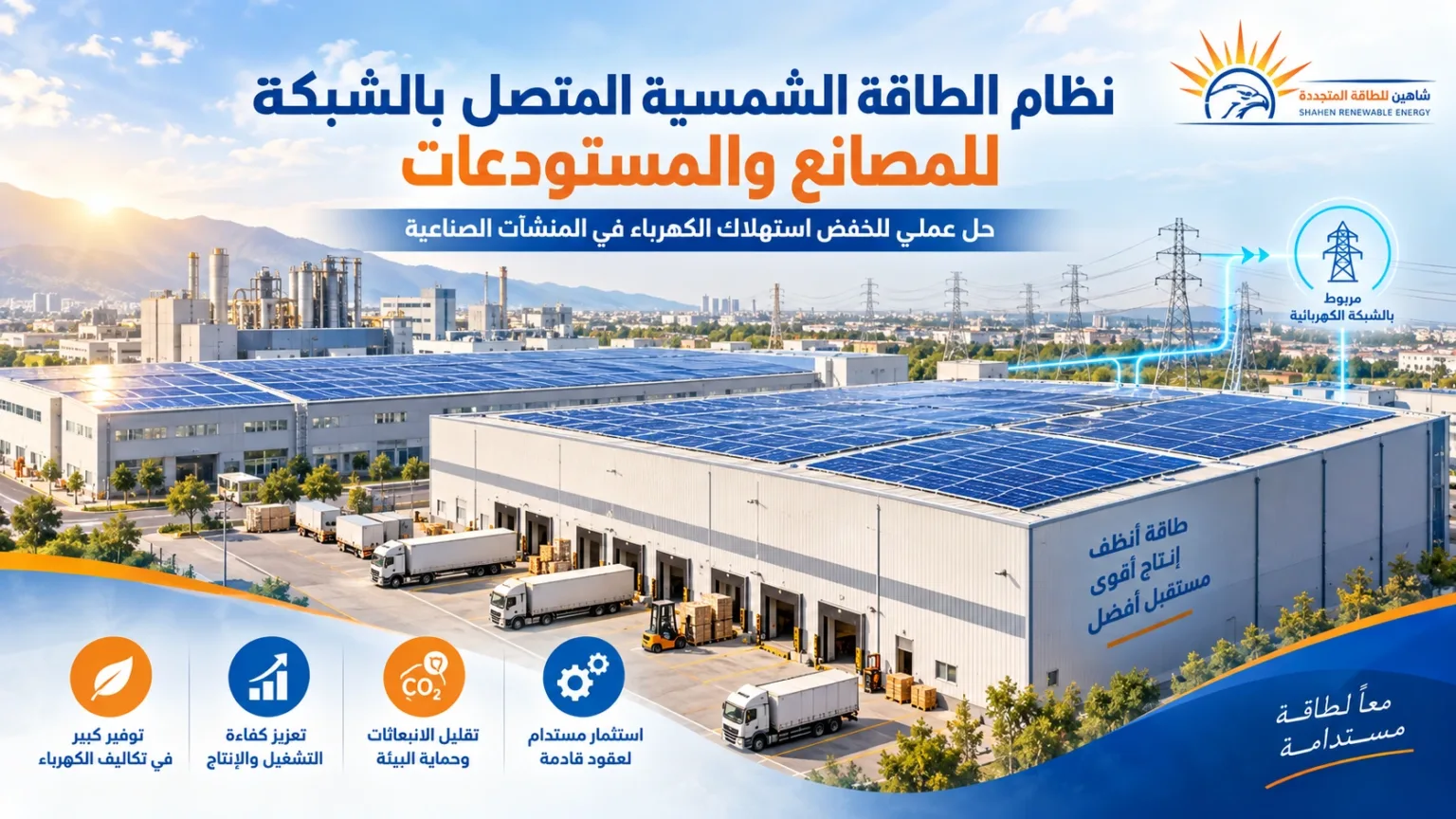 نظام الطاقة الشمسية المتصل بالشبكة المصانع والمستودعات